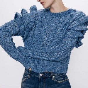 Zara Bubble Knit Sweater With Ruffled Sleeves